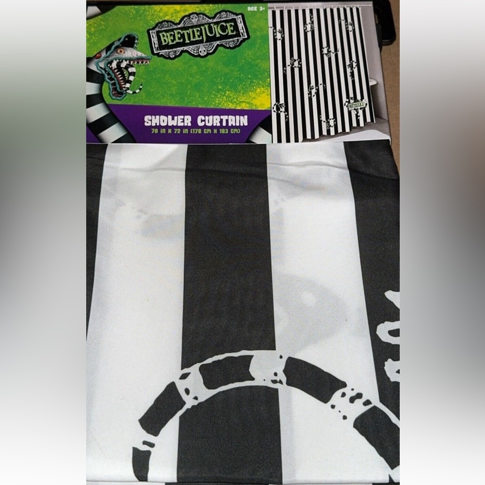 Beetlejuice Black and White Shower Curtain new
